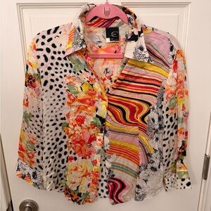 Just Cavalli Multicolor Floral and Striped Button Down Shirt